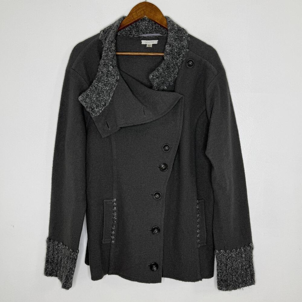 Garnet Hill Jacket Womens 16 Gray Wool Knit Asymmetrical Button Collar Cuffs
